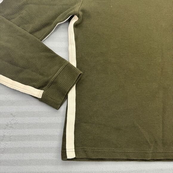Oliver Spencer Thermal L Olive Green Long Sleeve Waffle Cotton Pullover Shirt - Picture 4 of 8